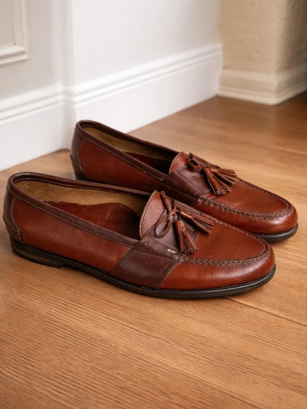 Johnston & Murphy Brown Leather Tassel Loafers Men's 10EE Wide Slip On